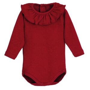 Body Titán Elas Calamaro – Cuello volante granate |Tallas 1-36 meses