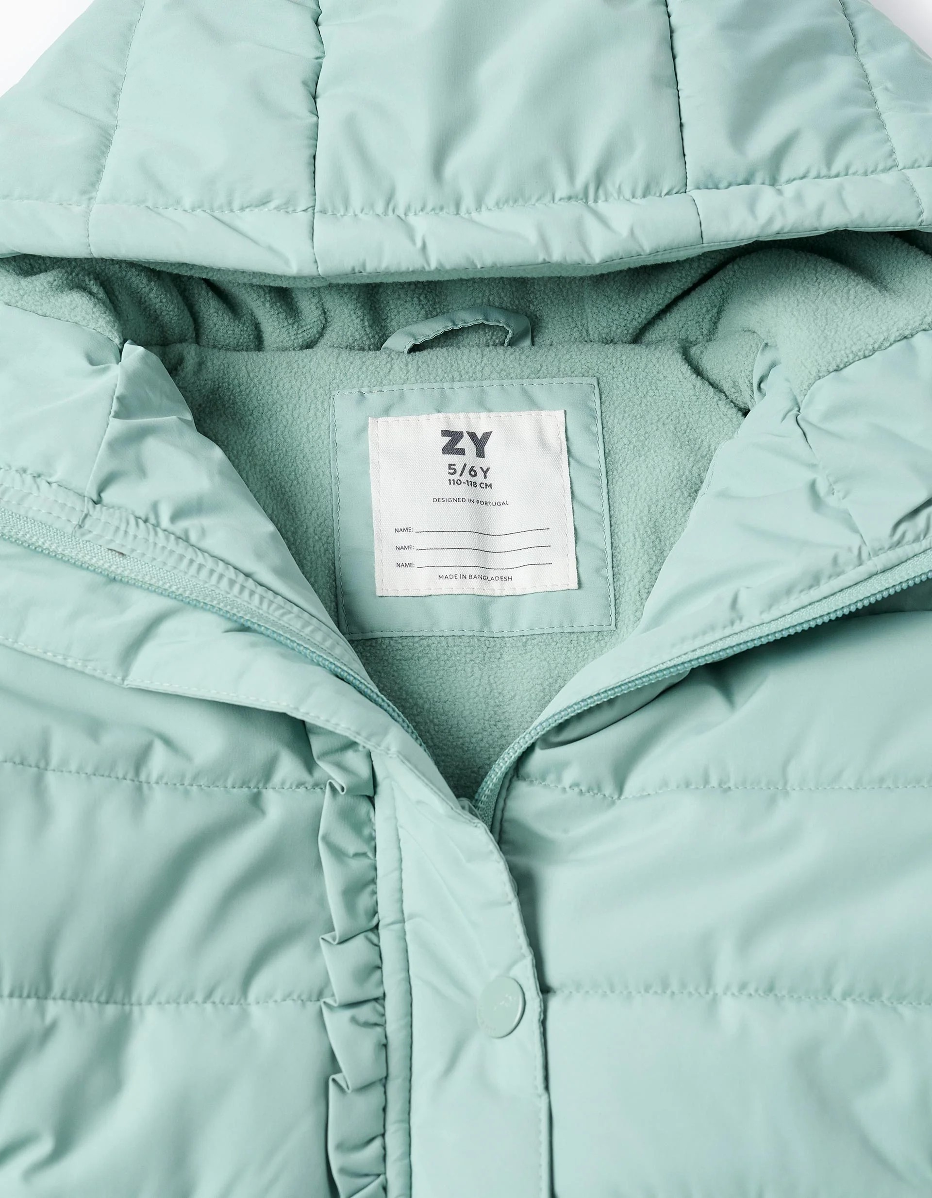 Chaqueta Acolchada con Capucha y Forro Polar para Niña, Verde Agua marca Zippy - Imagen 2