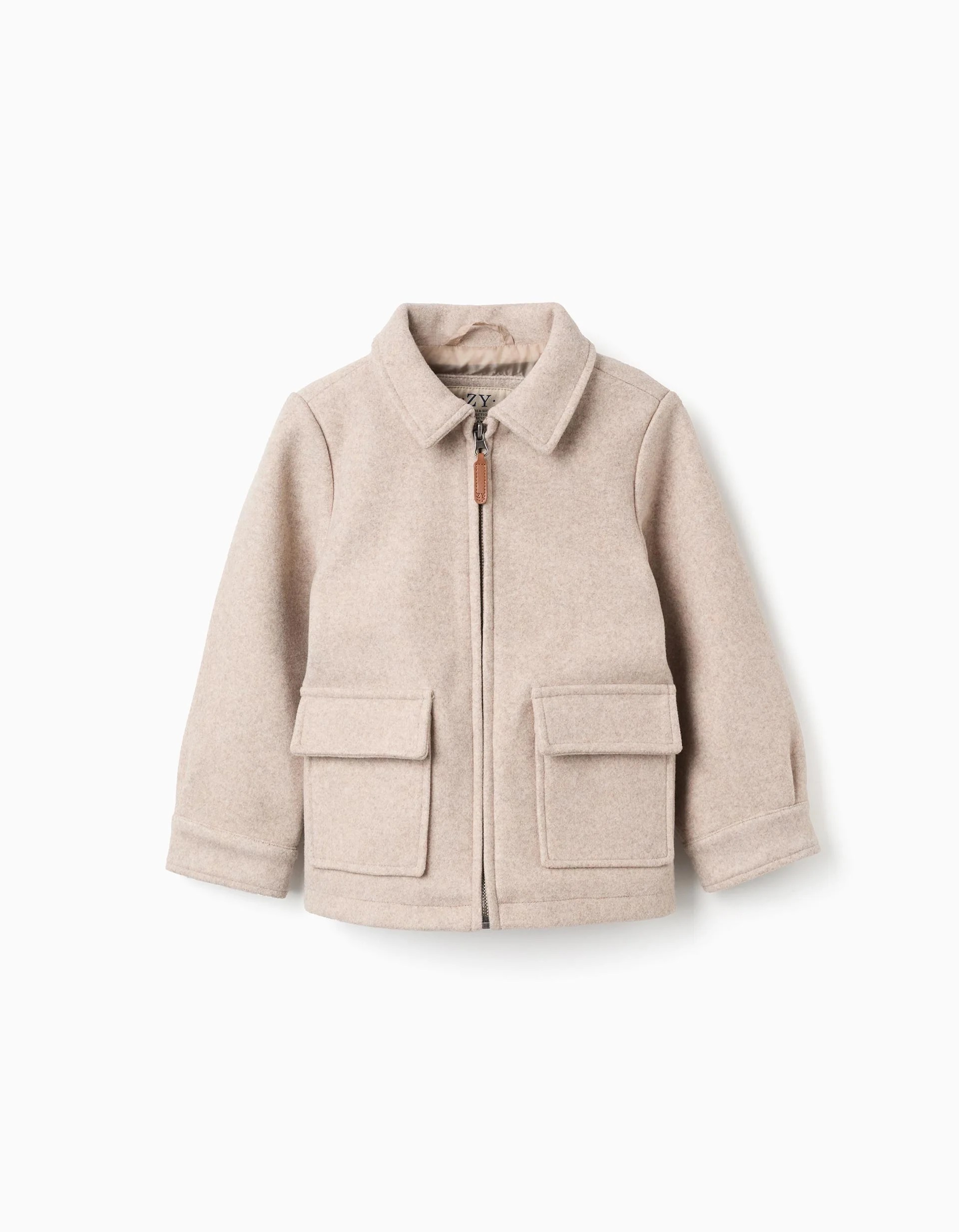 Abrigo efecto lana con cremallera y bolsillos 'B&S' para niño, beige marca Zippy
