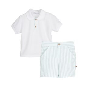Conjunto niño camisa polo y pantalón rayas mint Calamaro | Tallas 3 a 10 años – Colección Verano 2026