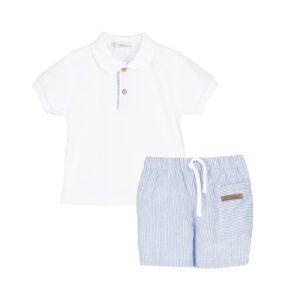 Conjunto niño Kerala con polo y bermuda rayas azul | Calamaro 3-10 Años