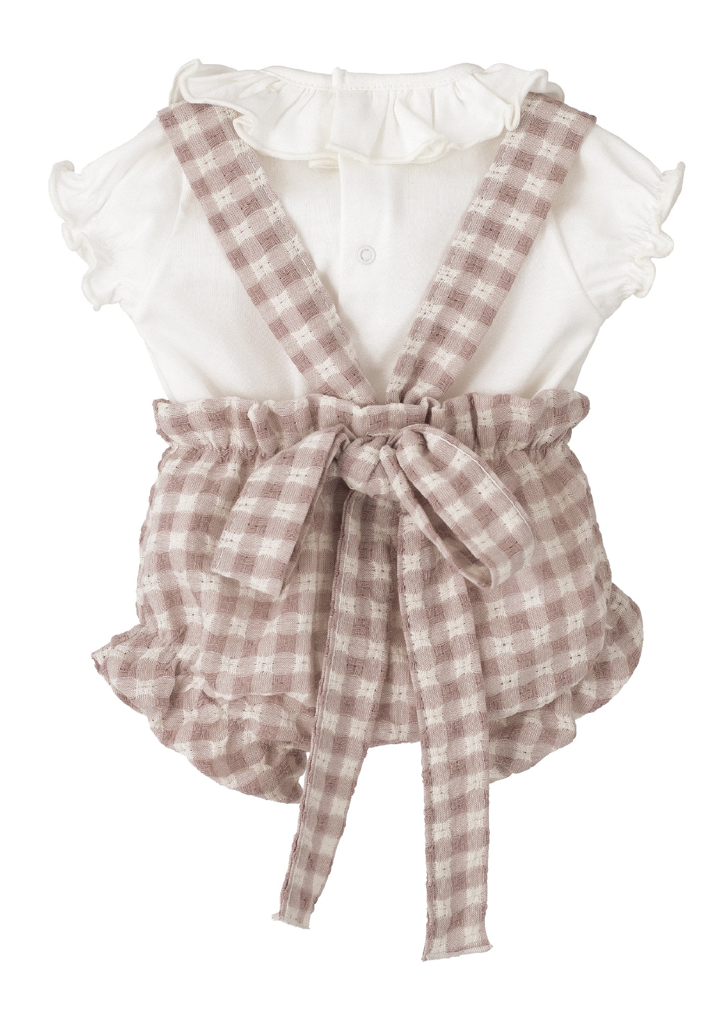 Conjunto bebe nina pololo Egeo cuadros vichy rosa blanco blusa volante Calamaro