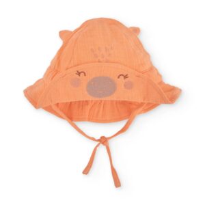 Gorro bebe nino Tuc Tuc jirafa naranja muselina con cintas