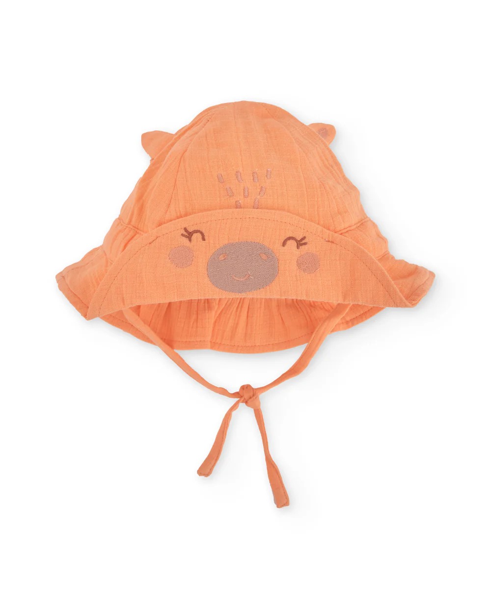 Gorro bebe nino Tuc Tuc jirafa naranja muselina con cintas