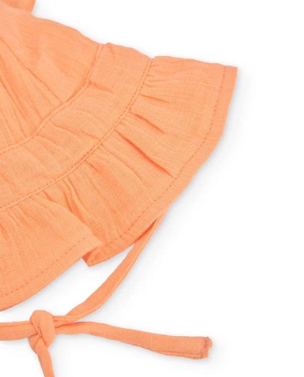 Gorro bebe nino Tuc Tuc jirafa naranja muselina con cintas