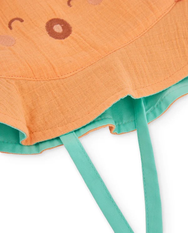 Gorro bebe nino Tuc Tuc jirafa naranja flecos cintas