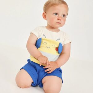 Pelele bebé niño Tuc Tuc abejita azul y amarillo alas relieve