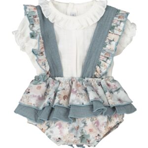 Conjunto bebe nina pololo floral volantes tirantes blusita cuello babydoll Calamaro Verbena
