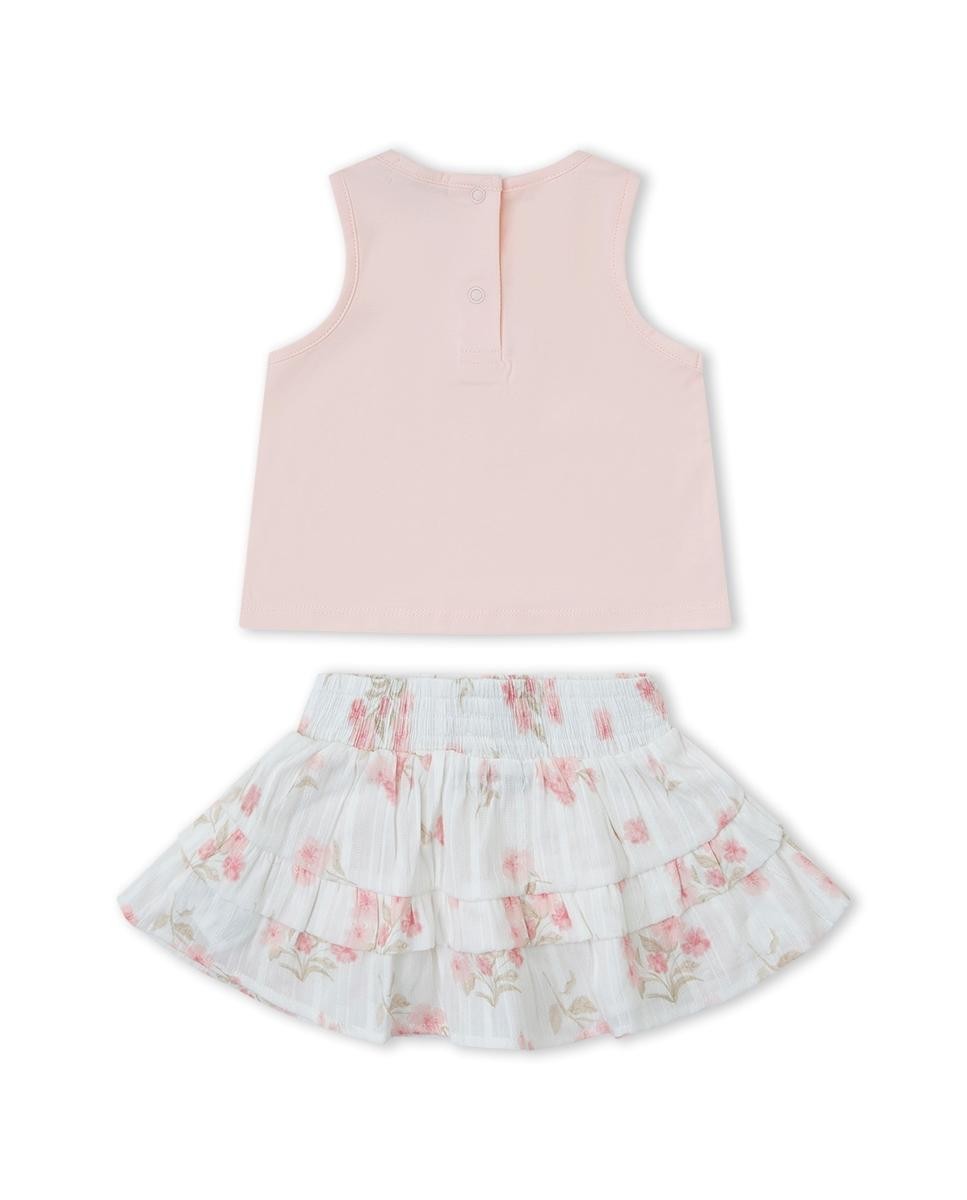 Conjunto bebe nina Canada House camiseta rosa falda volantes flores