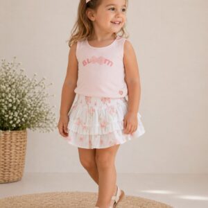 Conjunto bebe nina Canada House camiseta rosa falda volantes flores