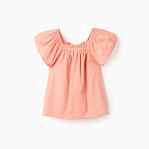Blusa nina salmon escote cuadrado mangas abullonadas plumeti