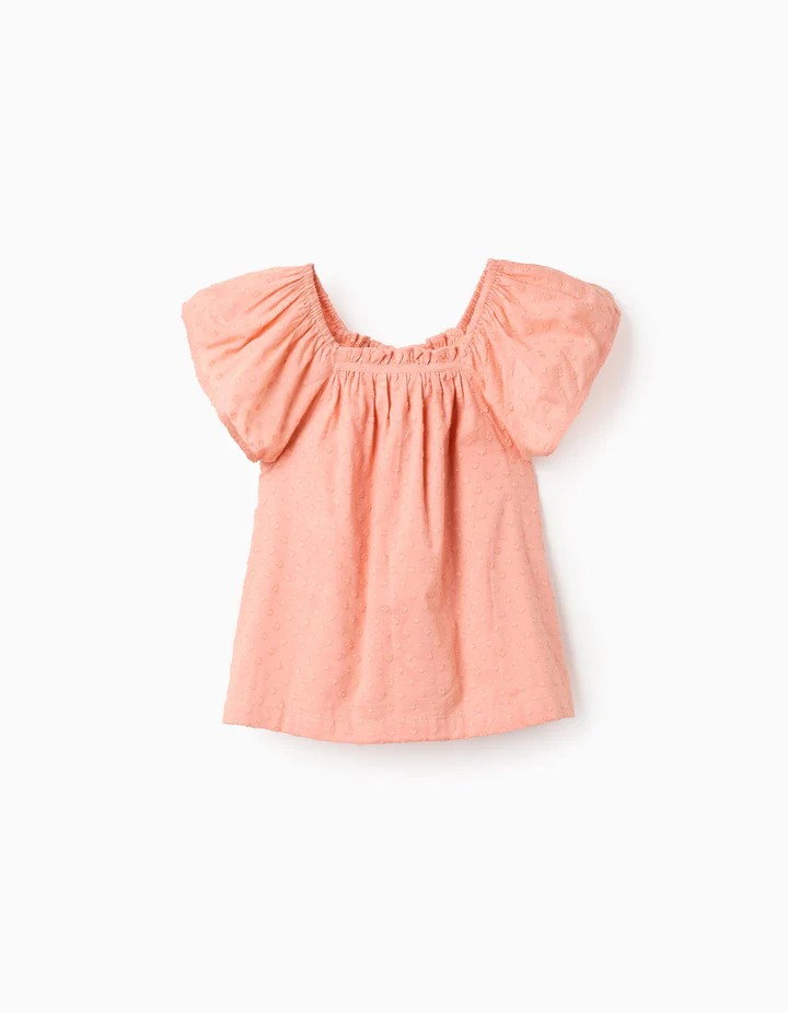 Blusa nina salmon escote cuadrado mangas abullonadas plumeti