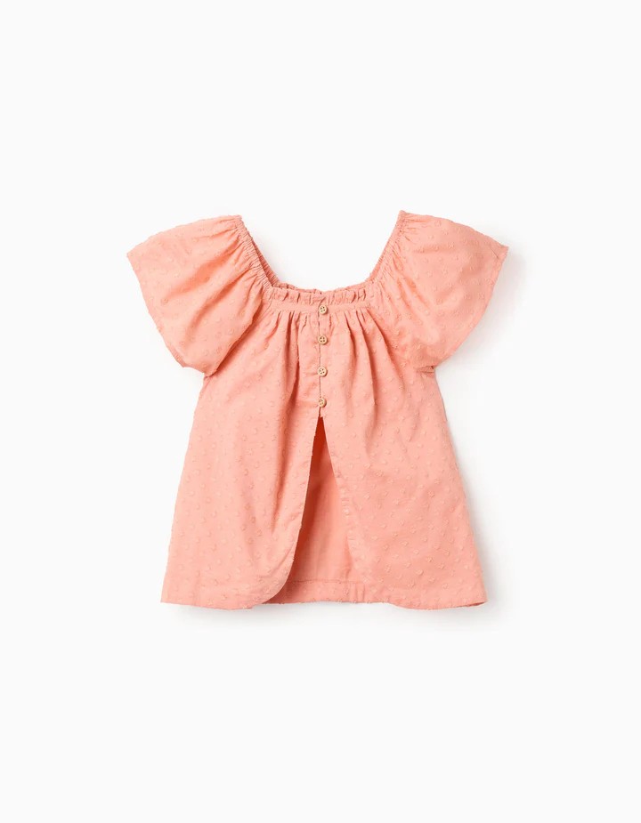 Blusa nina salmon escote cuadrado mangas abullonadas plumeti