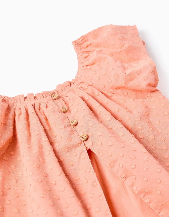 Blusa nina salmon escote cuadrado mangas abullonadas plumeti
