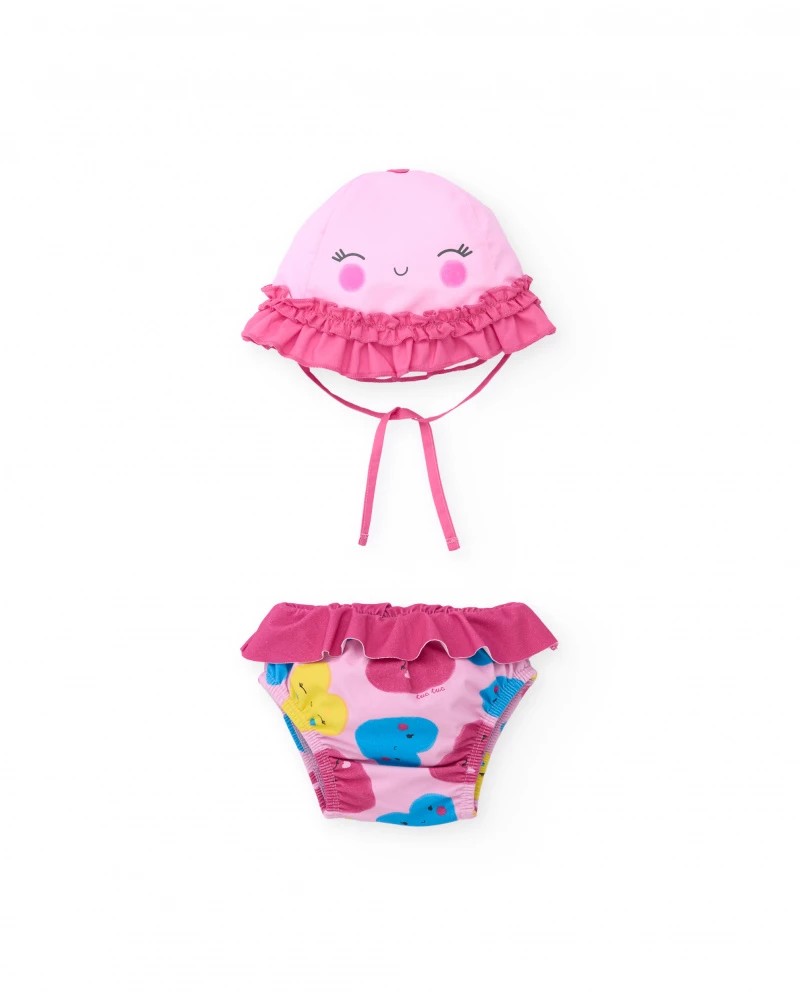 Conjunto bañador bebé niña Tuc Tuc rosa corazones con gorro protección solar