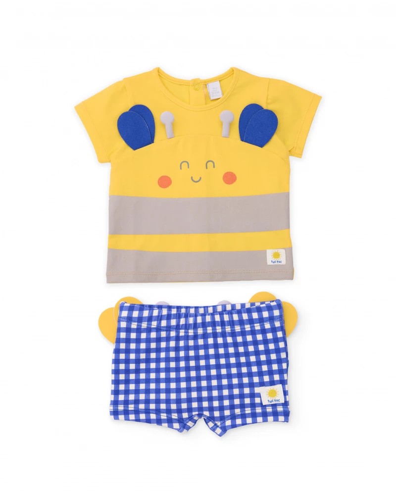 Bañador bebé niño Tuc Tuc abejita amarillo y azul vichy