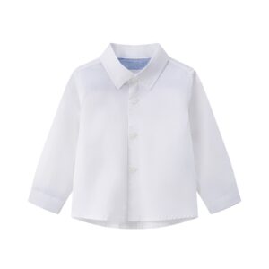 Camisa bebé niño manga larga blanca cuello picos bordado al tono delantero logo M&S trabilla manga algodón elastano