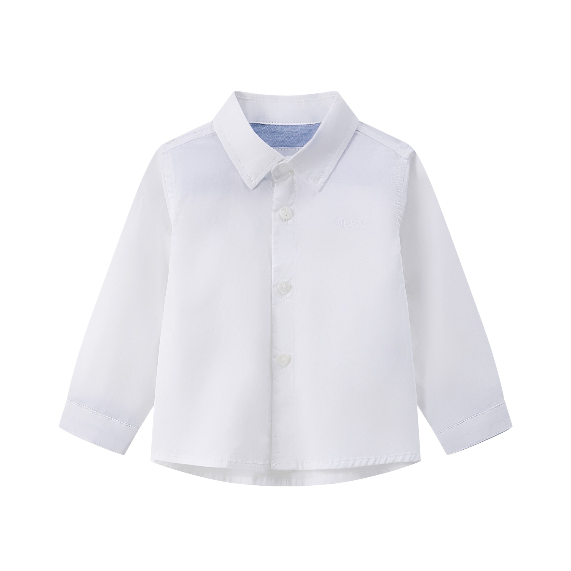 Camisa bebé niño manga larga blanca cuello picos bordado al tono delantero logo M&S trabilla manga algodón elastano