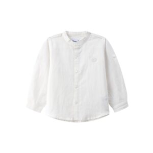 Camisa niño manga larga blanco roto cuello Mao bordado al tono delantero trabilla manga