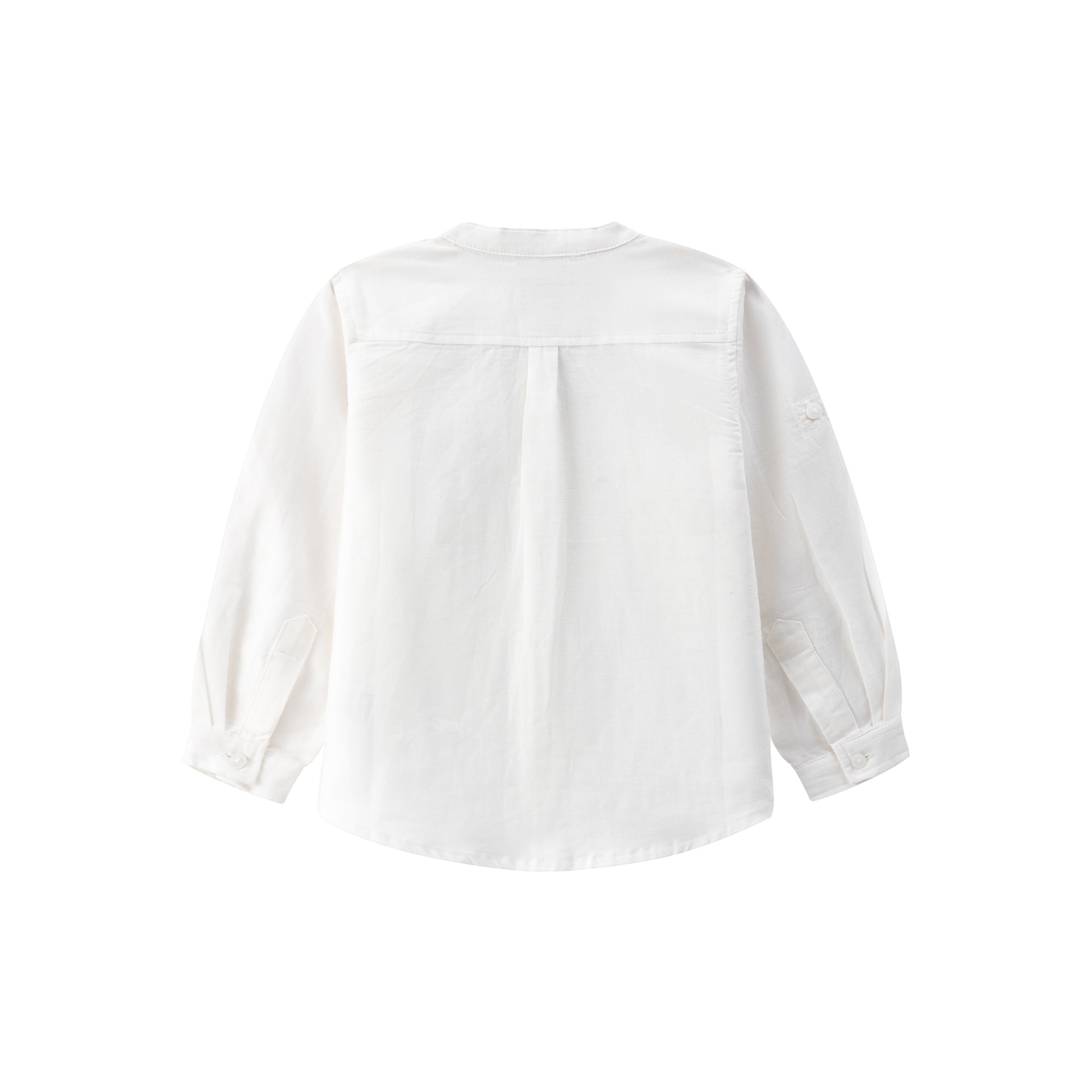 Camisa niño manga larga blanco roto cuello Mao bordado al tono delantero trabilla manga