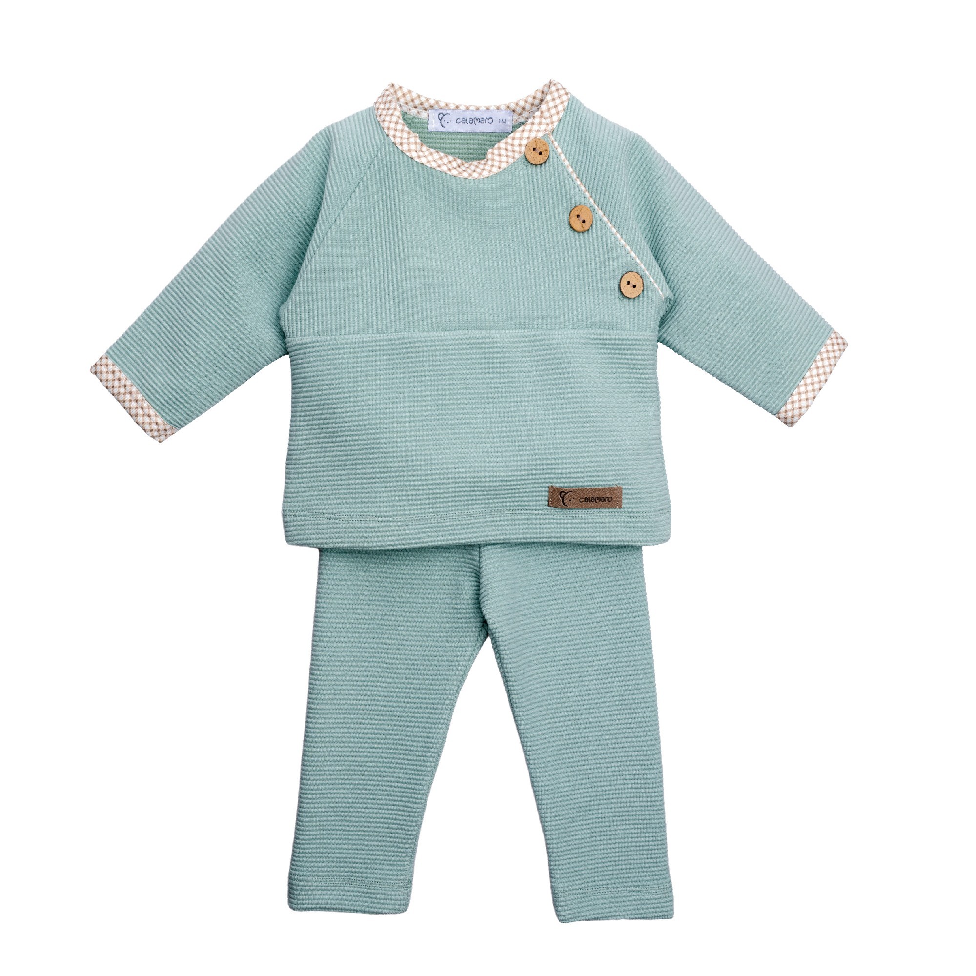 Conjunto nino Calamaro camiseta legging canale verde menta cuello redondo ribete cuadros vichy botones madera 12-36 meses Conjunto nino Calamaro camiseta legging canale verde menta cuello redondo ribete cuadros vichy botones madera 12-36 meses
