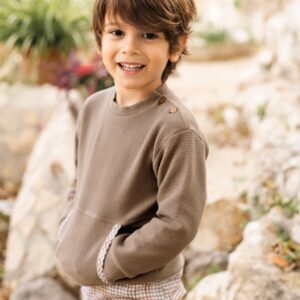 Conjunto pololo bebe Calamaro Meira jersey punto canale marron topo botones madera hombro detalle cuadros vichy pololo cuadros vichy 1 mes