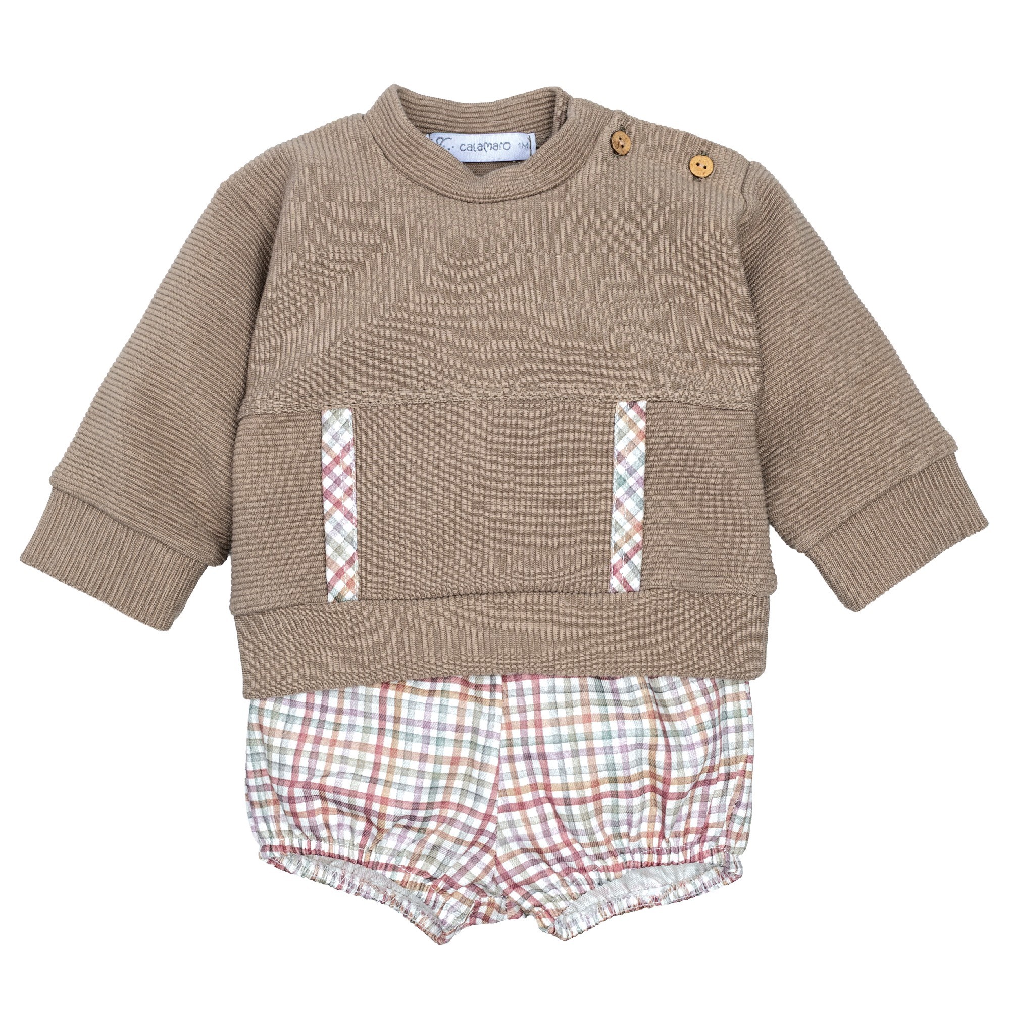 Conjunto pololo bebe Calamaro Meira jersey punto canale marron topo botones madera hombro detalle cuadros vichy pololo cuadros vichy 1 mes Conjunto pololo bebe Calamaro Meira jersey punto canale marron topo botones madera hombro detalle cuadros vichy pololo cuadros vichy 1 mes