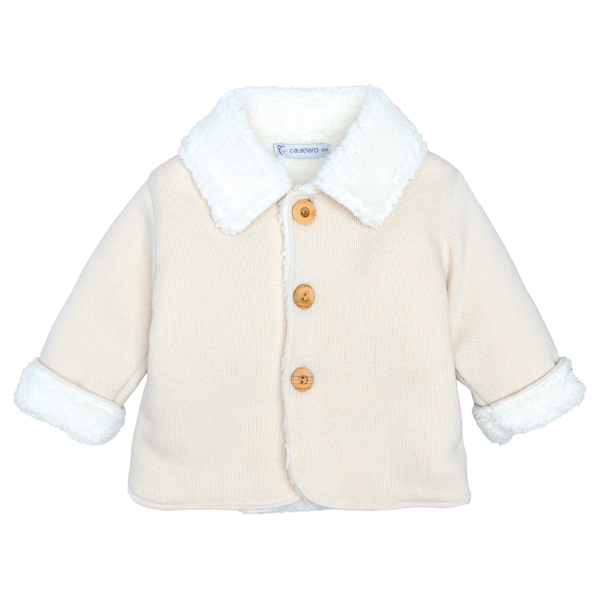 Abrigo bebe Calamaro Oz punto blanco roto crema cuello borreguito blanco forro borreguito botones madera puños borreguito 6 meses. Abrigo bebe Calamaro Oz punto blanco roto crema cuello borreguito blanco forro borreguito botones madera puños borreguito 6 meses.