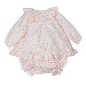 Conjunto bebe nina Calamaro blusa floral volantes braguita puntilla algodon