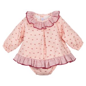 Jesusito bebe nina setas cuadros vichy rosa empolvado volantes lazo algodon 6-36 meses
