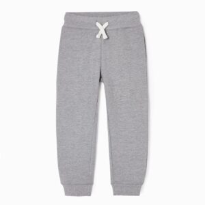 Pantalón chándal niño gris mezcla algodón interior punto acabados canalé cintura cordón ajuste