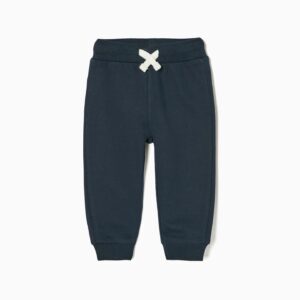 Pantalón chándal bebé niño azul oscuro interior punto cintura elástica canalé cordón contraste bajos elásticos
