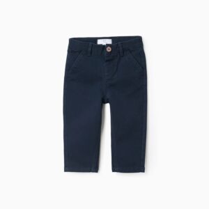Pantalón chino bebé niño sarga azul oscuro algodón elástico bolsillos laterales bolsillo trasero decorativo cintura ajustable