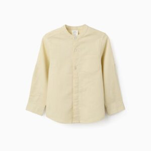 Camisa niño manga larga verde lima lino algodón cuello Mao bolsillo pecho botones ocultos mangas enrollables Big Me