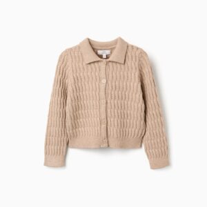 Cárdigan en punto trenzado y calado para niña, beige
