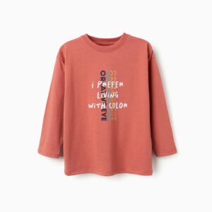 Camiseta niño manga larga terracota 100% algodón estampado I Prefer Living With Color Creative Eye hombros caidos cuello acanalado etiqueta estampada Oeko-Tex Standard 100