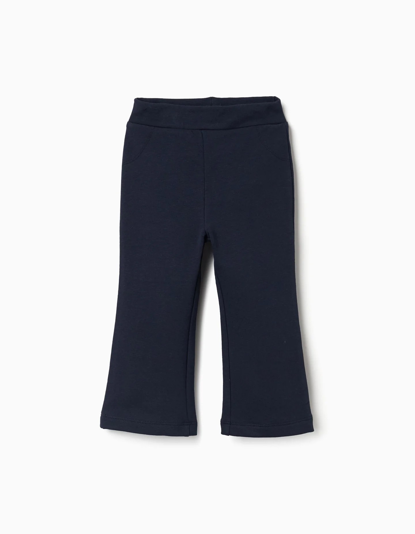 Leggings bebé niña azul marino campana perchados mezcla algodón elastano cintura elástica ajustable bolsillos decorativos