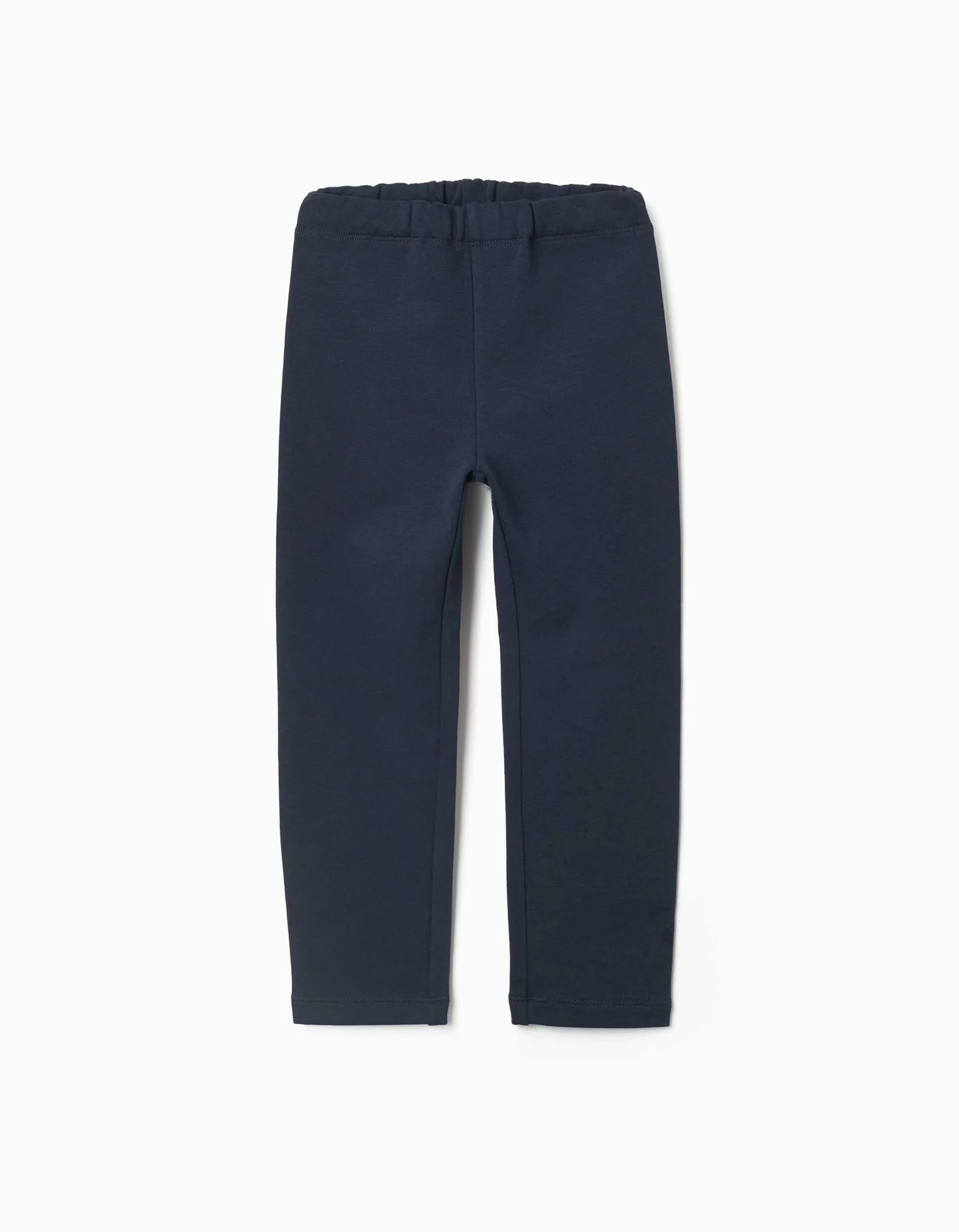 Leggings niña azul marino mezcla algodón forro perchado corte pitillo cintura elástica ajustable