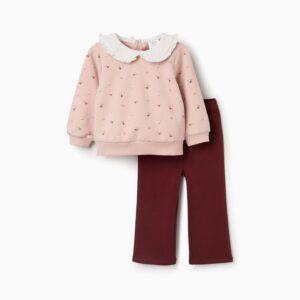 Conjunto de sudadera y pantalón de algodón para bebé niña, rosa/marrón