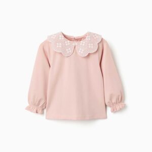 Camiseta Bebé Niña De Manga Larga Con Cuello Bordado