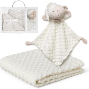 Set manta dou dou bebe osito minky borreguito blanco roto crema puntos relieve 80x110 cm gorrito dormir nudos, beige
