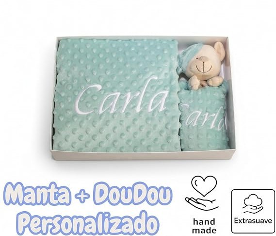 Set manta dou dou bebe osito minky borreguito blanco roto crema puntos relieve 80x110 cm gorrito dormir nudos, verde