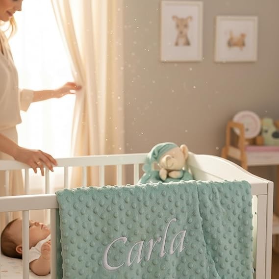 Set manta dou dou bebe osito minky borreguito blanco roto crema puntos relieve 80x110 cm gorrito dormir nudos, verde