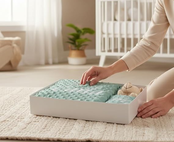 Set manta dou dou bebe osito minky borreguito blanco roto crema puntos relieve 80x110 cm gorrito dormir nudos, verde
