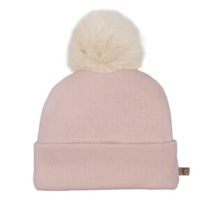 Gorro punto nude/rosa pompon pelo sintetico borde acanalado