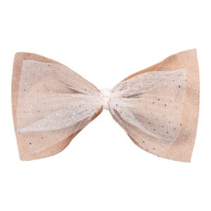 Lazo pelo nina base nude beige rosado tul blanco destellos dorados purpurina nudo central complemento vestido fiesta