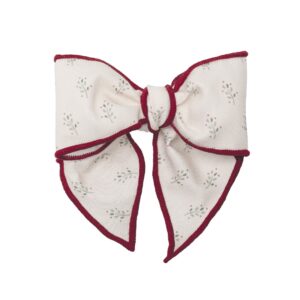 Lazo pelo nina ramitas verdes puntitos rojizos ribete granate complemento vestido conjunto pololo bebe Calamaro Cangas