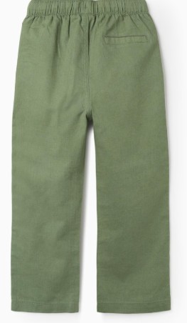 Pantalón niño lino verde cintura elástica cordón ajustable bolsillos laterales bolsillo trasero ojal Zippy