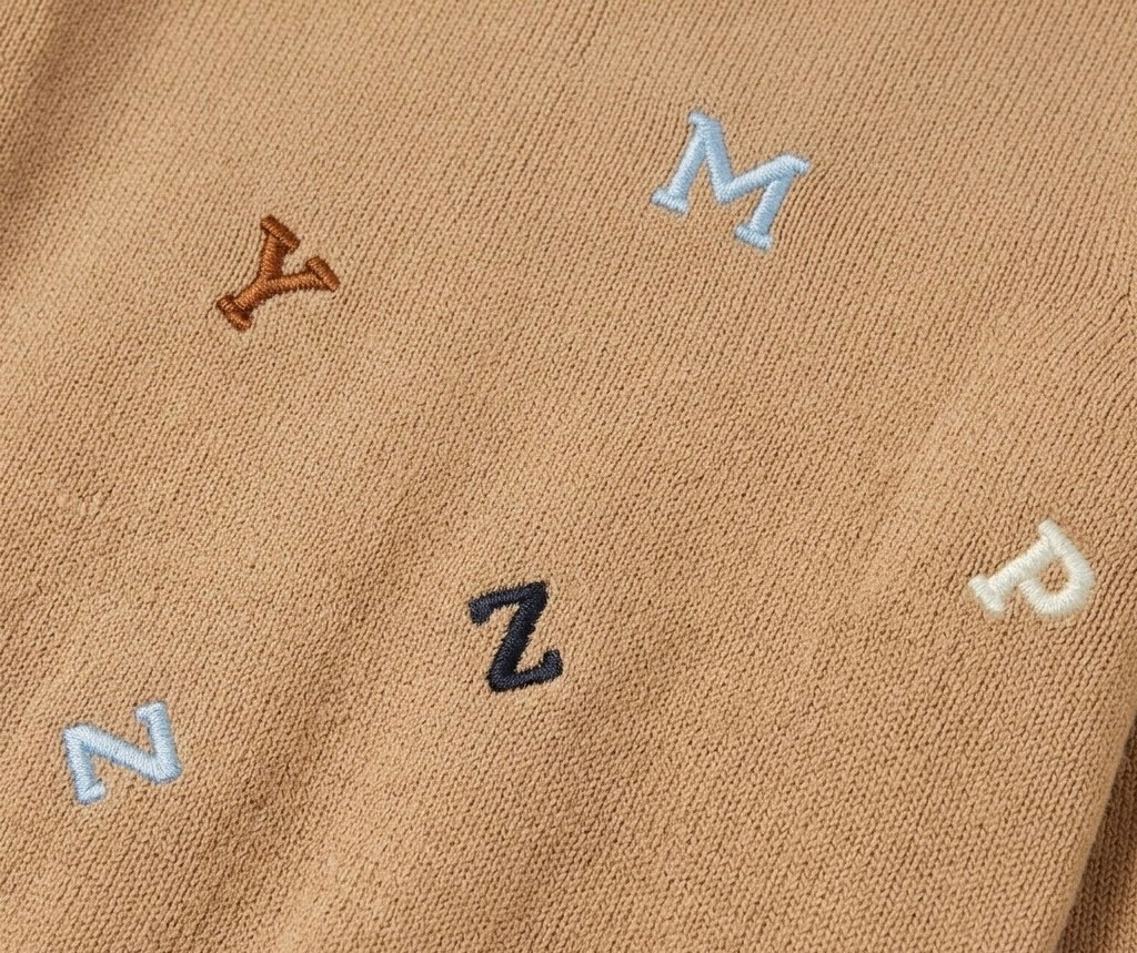 Jersey bebé niño camel letras bordadas punto fino cuello redondo botones hombro puños bajo acanalados