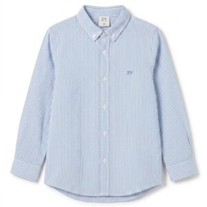 Camisa niño manga larga rayas azules blancas cuello clásico botones cierre frontal botones puños botones logo ZY bordado